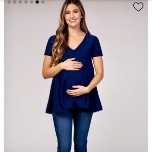 NWT Pinkblush Maternity Navy Swiss Dot Peplum top